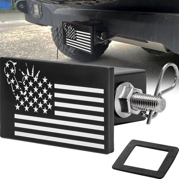 Black Trailer Tow Hitch Cover Plug USA Flag Statue Liberty Aluminum 2" Receiver - Picture 1 of 6